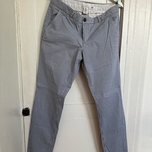 H&M White and Blue Trousers Versatile Cotton Blend